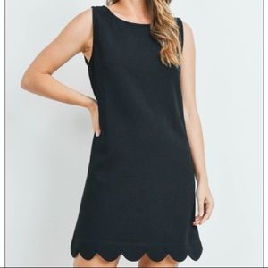 Scalloped Hem Little Black Shift Dress